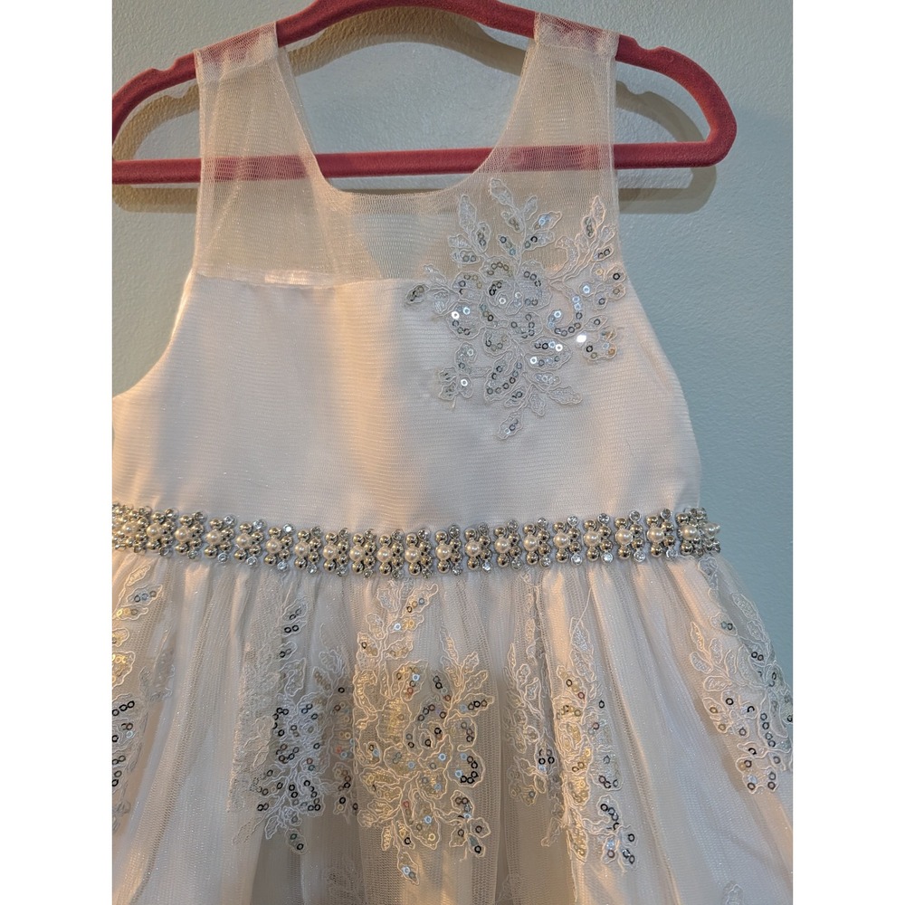 American Princess Size 4 White Lace Sequin Dress Angelcore Coquette Flower Girl - Picture 3 of 16